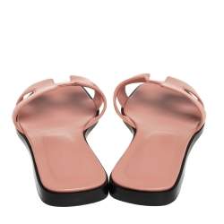Pre Owned Hermès Beige Leather Oran Flat Slides Size 37.5