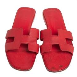 Hermès Red Leather Oran Slide Sandals Size 39
