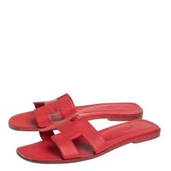 Hermès Red Leather Oran Slide Sandals Size 39