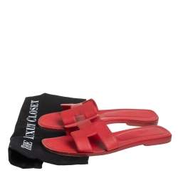 Hermès Red Leather Oran Slide Sandals Size 39