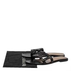 Pre Owned Hermes Black Leather Omaha Flats Size 39