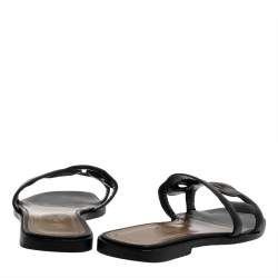 Pre Owned Hermes Black Leather Omaha Flats Size 39