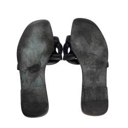 Pre Owned Hermes Black Leather Omaha Flats Size 39