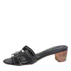Pre Owned Hermès Black Leather Oasis Slides Sandals Size 39