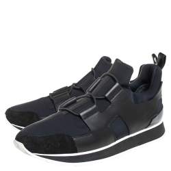 Hermes Black/Blue Leather And Nylon Low Top Sneakers Size 40