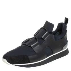 Hermes Black/Blue Leather And Nylon Low Top Sneakers Size 40