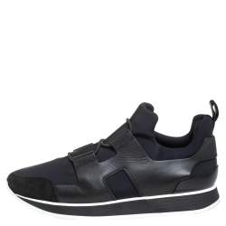 Hermes Black/Blue Leather And Nylon Low Top Sneakers Size 40