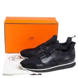 Hermes Black/Blue Leather And Nylon Low Top Sneakers Size 40