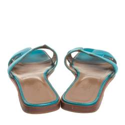 Pre Owned Hermes Blue Leather Oran Flat Sandals Size 37