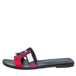 Pre Owned Hermes Multicolor Printed Canvas Oran Flat Slides Size 41