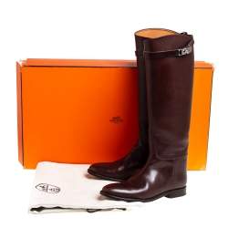 مملوكة مسبقًا Hermes Brown Leather Jumping Knee Length Boots Size 38