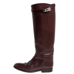 مملوكة مسبقًا Hermes Brown Leather Jumping Knee Length Boots Size 38