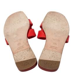 Pre Owned Hermes Red Leather Oran Flat Slides Size 35.5