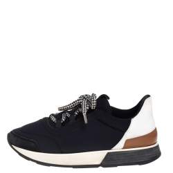 Pre Owned Hermes Monochrome Leather And Fabric Miles Low Top Sneakers Size 36.5