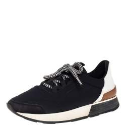 Pre Owned Hermes Monochrome Leather And Fabric Miles Low Top Sneakers Size 36.5