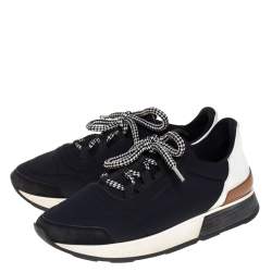 Pre Owned Hermes Monochrome Leather And Fabric Miles Low Top Sneakers Size 36.5