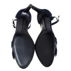 Pre Owned Hermes Navy Blue Suede Premiere Ankle Strap Sandals Size 39.5