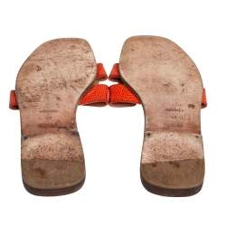 Pre Owned Hermes Orange Lizard Oran Slide Sandals Size 40