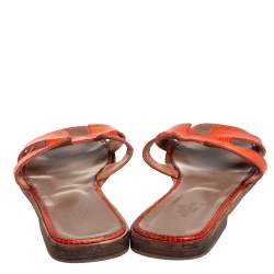 Pre Owned Hermes Orange Lizard Oran Slide Sandals Size 40