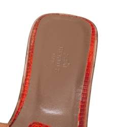 Pre Owned Hermes Orange Lizard Oran Slide Sandals Size 40