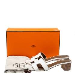 Pre Owned Hermés White Leather Oasis Slide Sandals Size 36