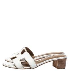 Pre Owned Hermés White Leather Oasis Slide Sandals Size 36