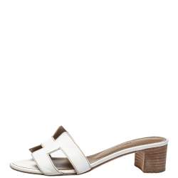 Pre Owned Hermés White Leather Oasis Slide Sandals Size 36