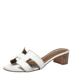 Pre Owned Hermés White Leather Oasis Slide Sandals Size 36
