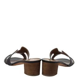 Pre Owned Hermes Black Leather Oasis Slide Sandals Size 38