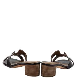 Pre Owned Hermes Black Leather Oasis Sandals Size 35.5