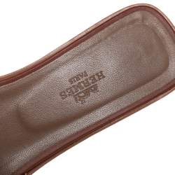 Pre Owned Hermes Brown Leather Oran Slip On Flat Sandals Size 38
