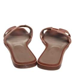 Pre Owned Hermes Brown Leather Oran Slip On Flat Sandals Size 38