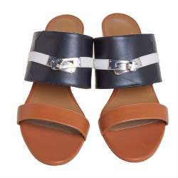 Pre Owned Hermès Tricolor Leather Ovation Slide Sandals Size 39