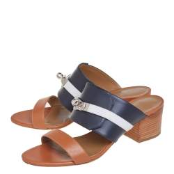 Pre Owned Hermès Tricolor Leather Ovation Slide Sandals Size 39