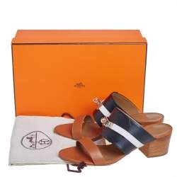 Pre Owned Hermès Tricolor Leather Ovation Slide Sandals Size 39