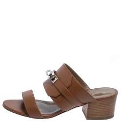 Pre Owned Hermes Brown Leather Avenue Slide Sandals Size 35