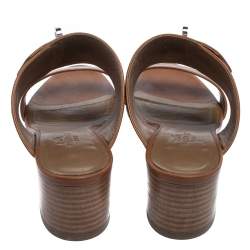 Pre Owned Hermes Brown Leather Avenue Slide Sandals Size 35