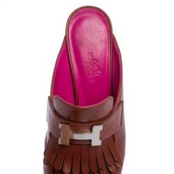 Pre Owned Hermés Brown Leather Tuileries Fringe Mules Size 35