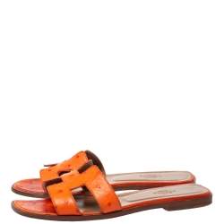 Pre Owned Hermes Orange Ostrich Oran Sandals Size 37