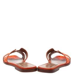 Pre Owned Hermes Orange Ostrich Oran Sandals Size 37
