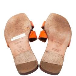Pre Owned Hermes Orange Ostrich Oran Sandals Size 37