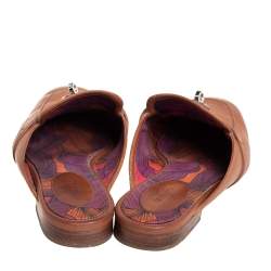 Hermes Brown Leather Palladium Plated Oz Mules  Size 38.5