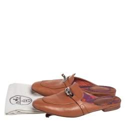 Hermes Brown Leather Palladium Plated Oz Mules  Size 38.5