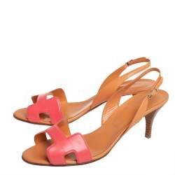 Pre Owned Hermés Brown/Pink Leather Night Slingback Sandals Size 40