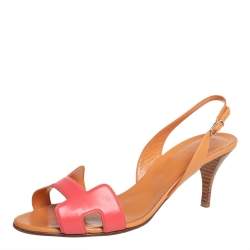 Pre Owned Hermés Brown/Pink Leather Night Slingback Sandals Size 40