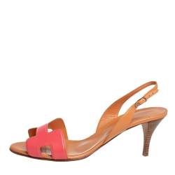 Pre Owned Hermés Brown/Pink Leather Night Slingback Sandals Size 40