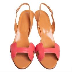 Pre Owned Hermés Brown/Pink Leather Night Slingback Sandals Size 40