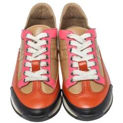 Pre Owned Hermes Multicolor Leather Trial Low Top Sneakers Size 36