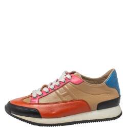 Pre Owned Hermes Multicolor Leather Trial Low Top Sneakers Size 36