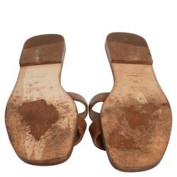 مملوكة مسبقًا Hermes Brown Leather Oran Flat Slides Size 38